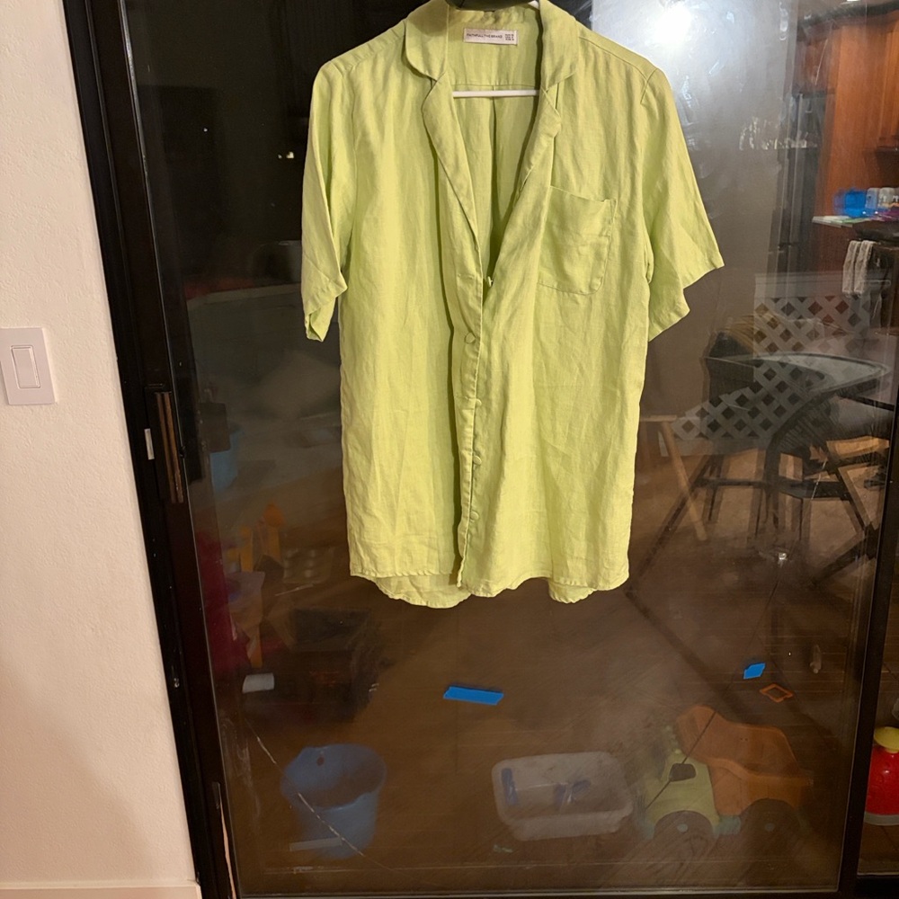 Faithfull the Brand Linen Button-Down in Lime Green